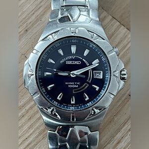 Seiko Kinectic Automatic Rare Vintage Men’s Watch Blue Dial Stainless Bracelet